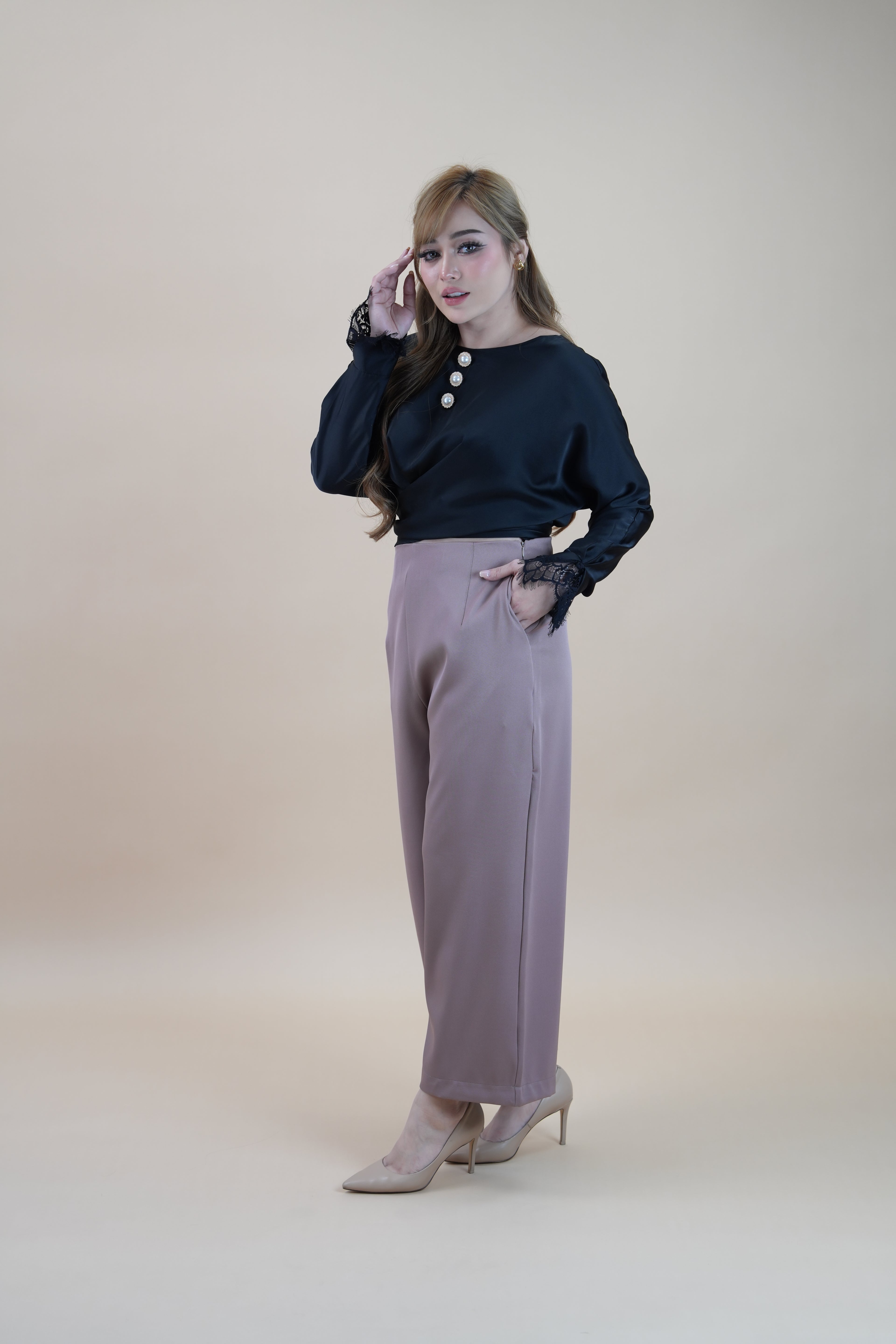 HIGH WAIST PANTS - DUSTY PINK